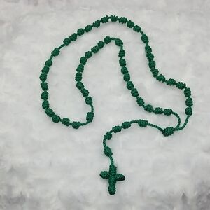 Vintage Emerald Green Knotted Cord Catholic Rosary